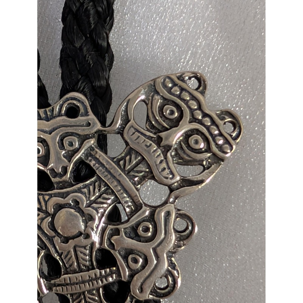 Signed Viking Norse 830 Silver Black Braided Leather Cord Bolo Tie‎ - Picture 7 of 11